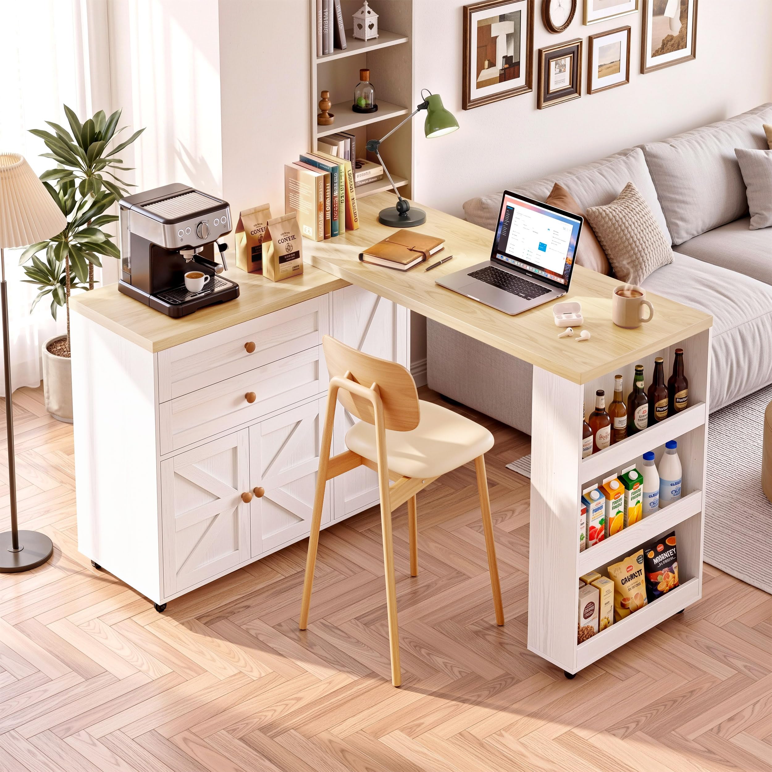 Rolling Kitchen Island Cart with Storage & Swivel Table
