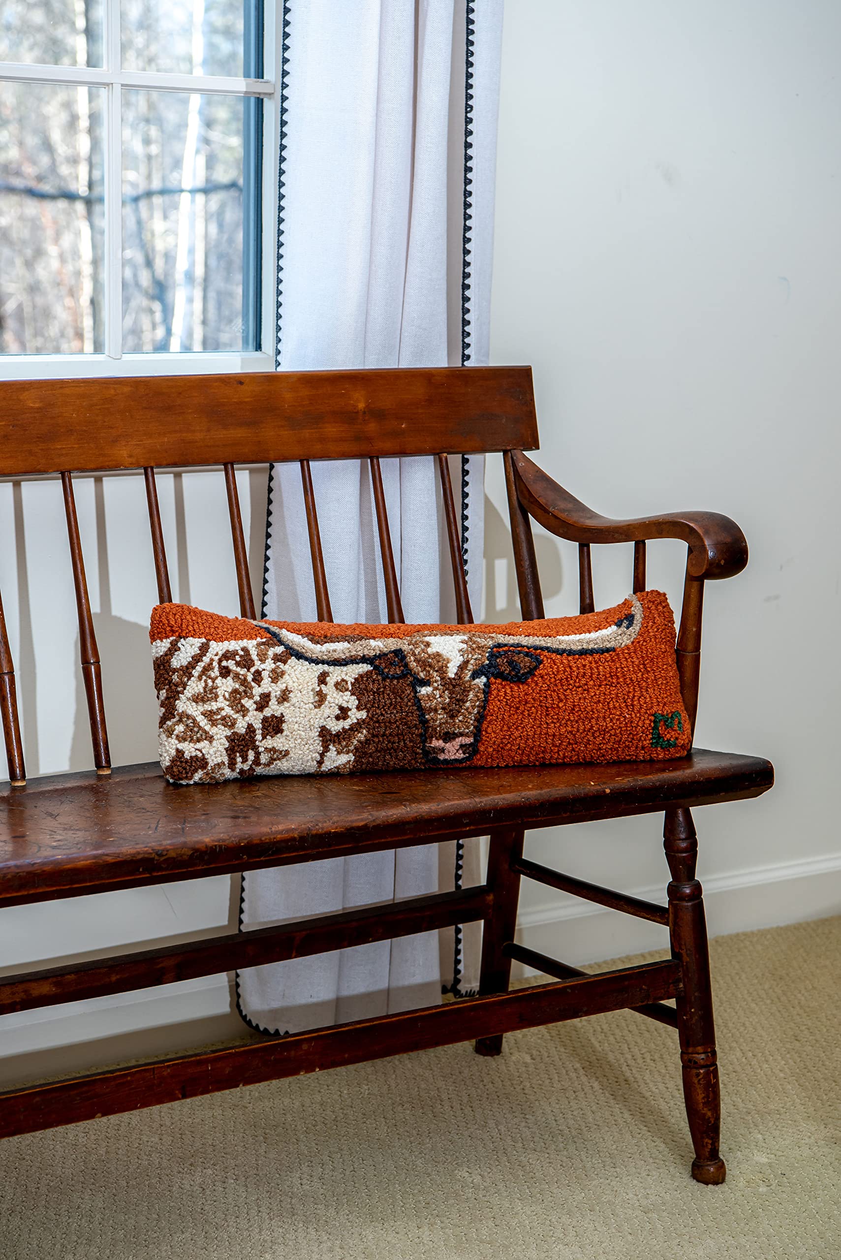 Chandler 4 Corners Artist-Designed Longhorn Hand-Hooked Wool Decorative Throw Pillow (8 IN x 24 IN) Wildlife Pillow for Couches & Beds - Easy Care & Low Maintenance - Nature & Wilderness Lumbar Pillow