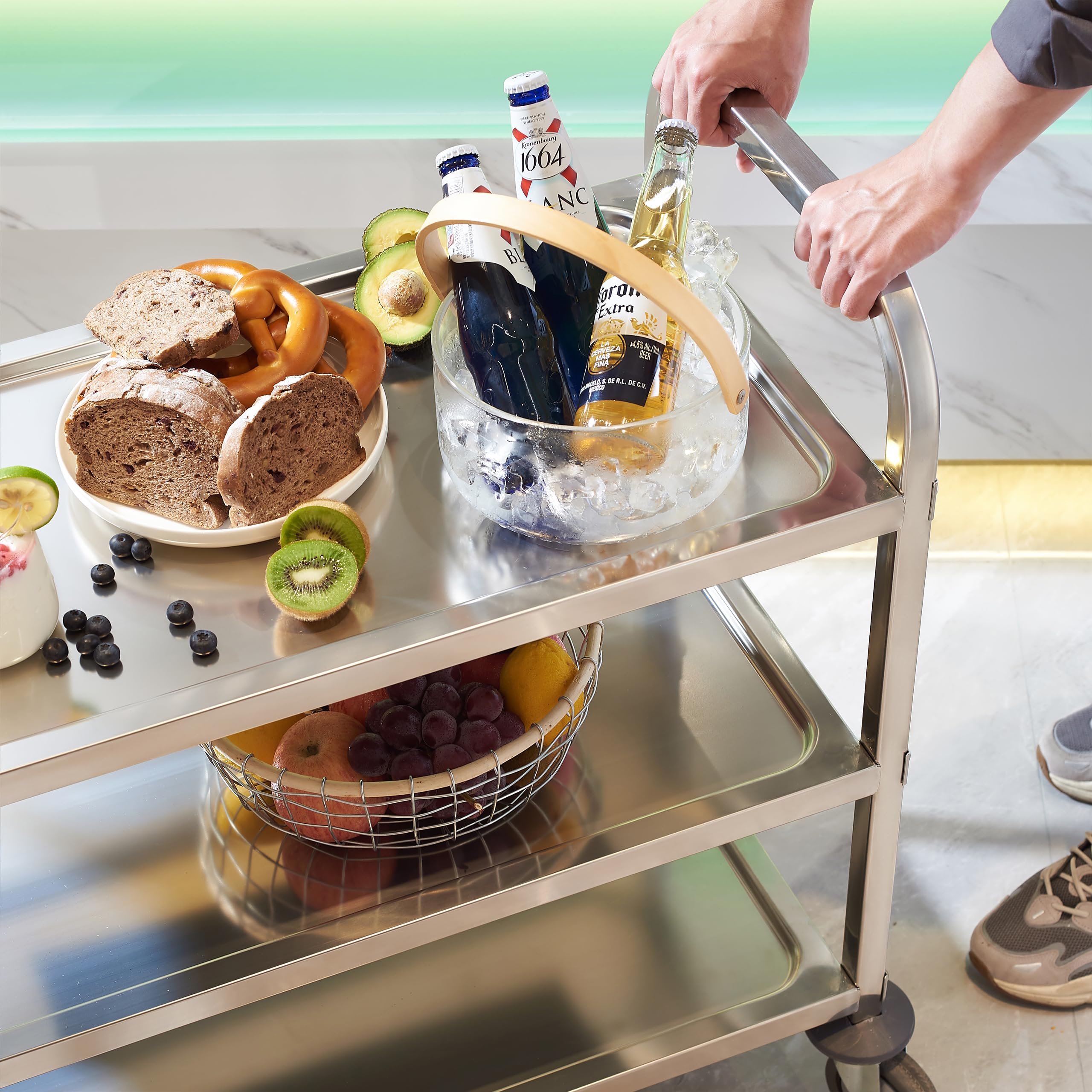 3-Tier Stainless Steel Utility Cart with Locking Casters