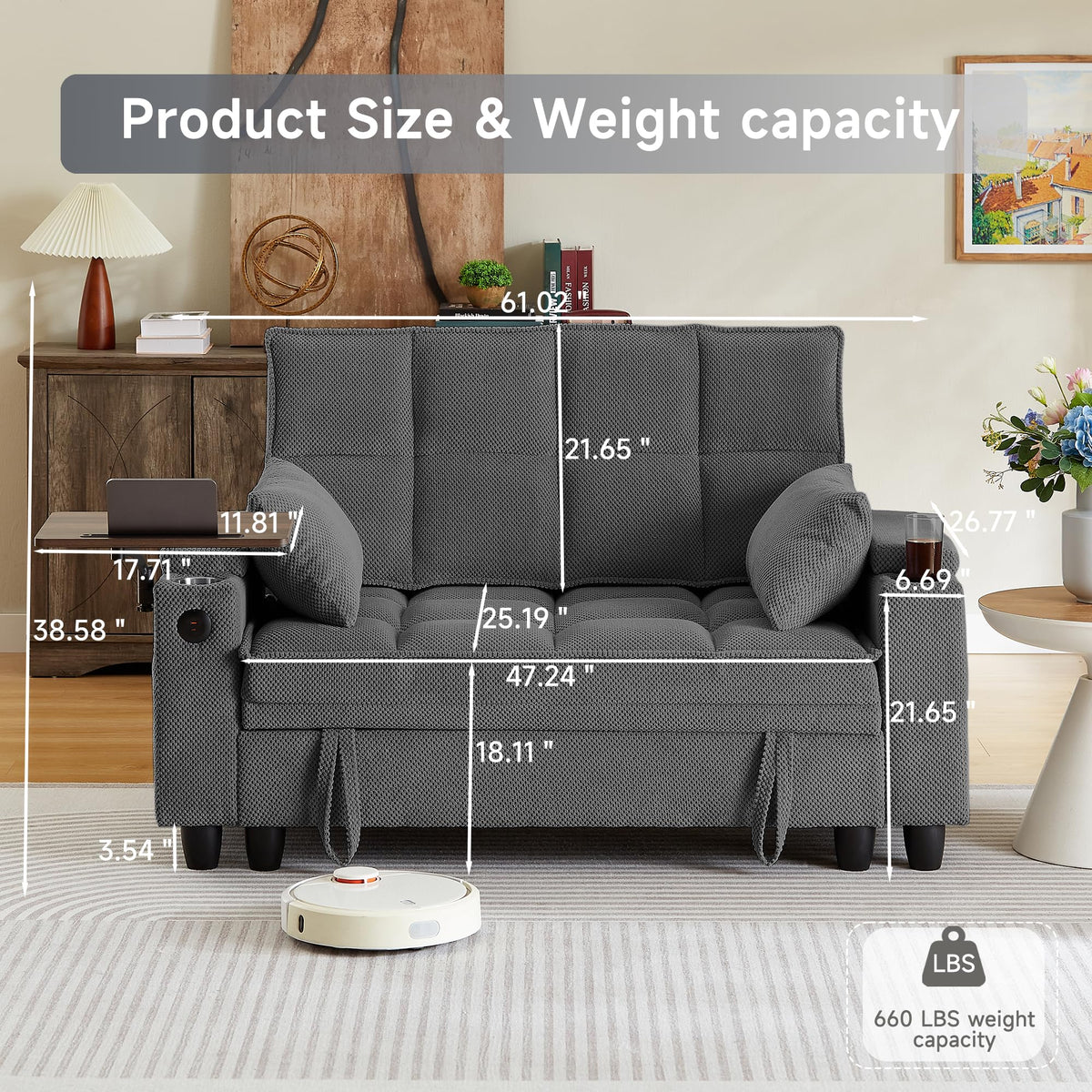 Storage Loveseat with Swivel Tray