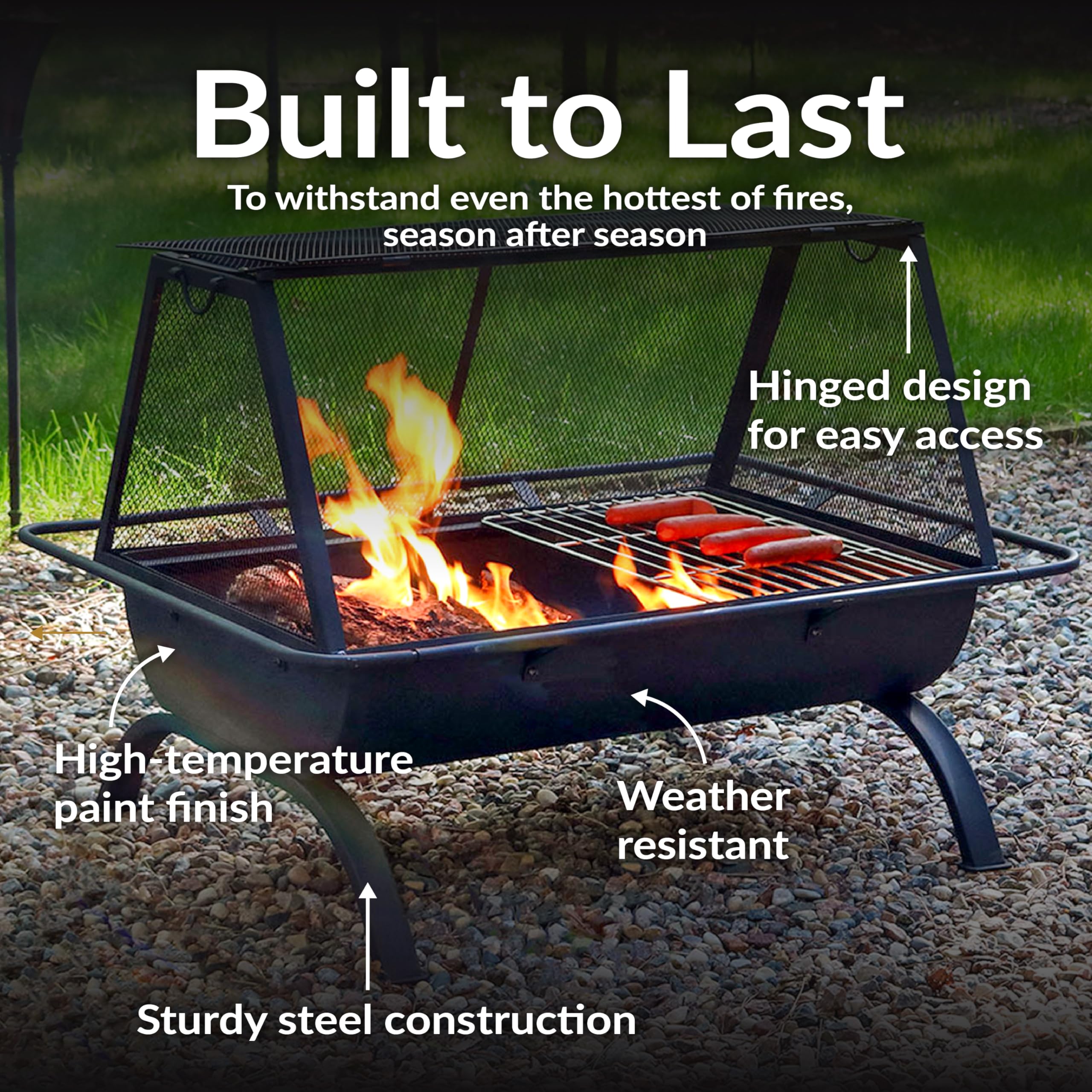 36-Inch Rectangular Steel Fire Pit with Grill & Accessories