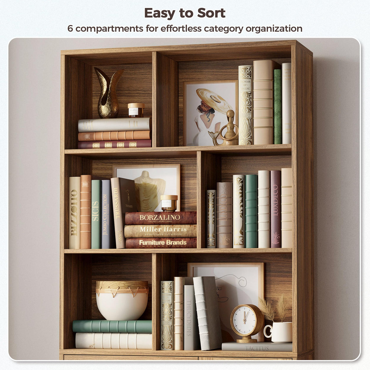 IRONCK Book Shelf 31.3 Inch Wide, Bookshelf with Doors and 3 Drawers, Brown