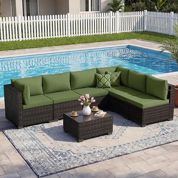 7-Piece Outdoor Rattan Patio Furniture Set with Tea Table