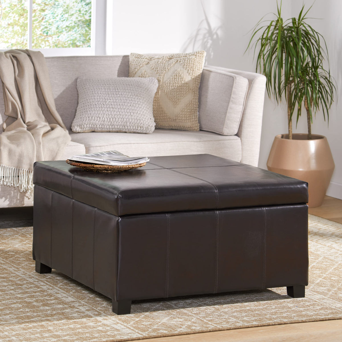 Square Leather Storage Ottoman