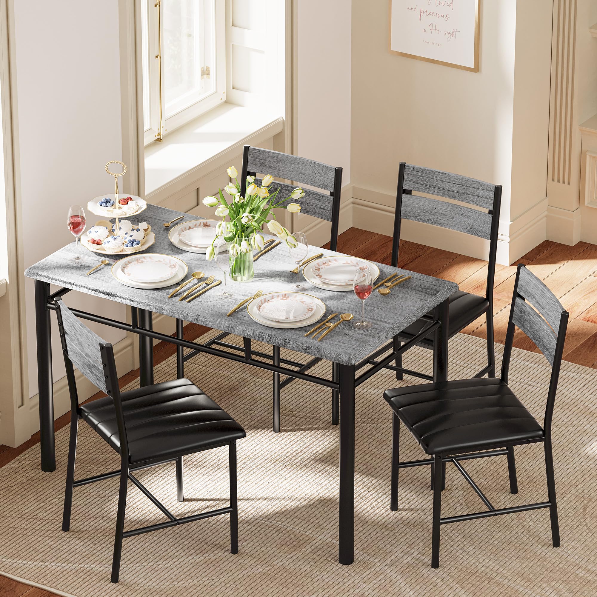 5-Piece Dining Table Set with Upholstered Chairs