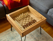Rustic Chess & Checkers Coffee Table with Removable Glass Top
