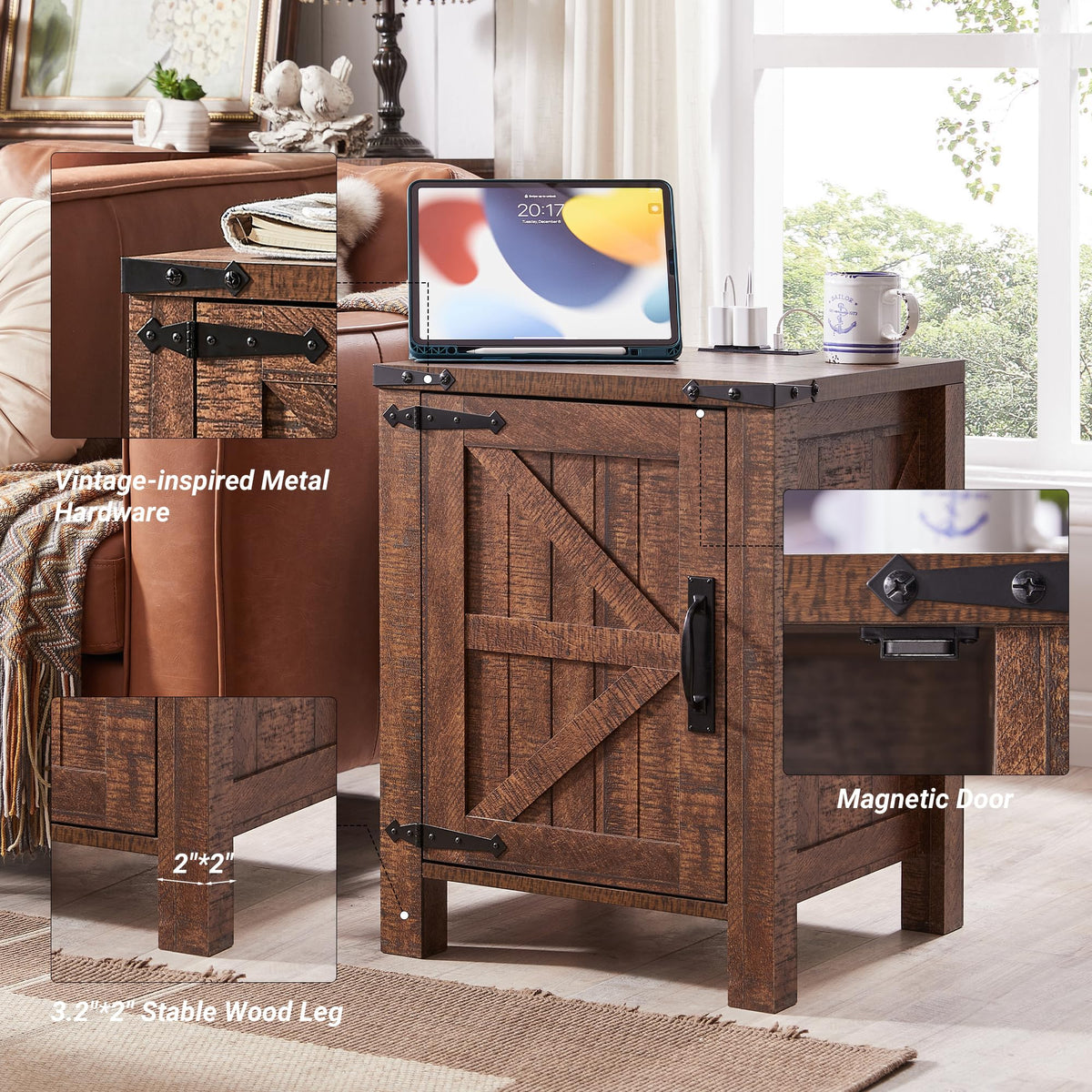 OKD 18" Farmhouse End Table Set of 2, Reclaimed Barnwood