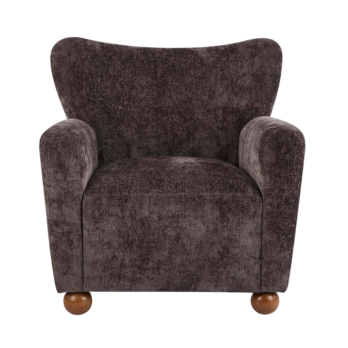 Christopher Knight Home Lindy Wingback Accent Chair, Upholstered Armchair with Rounded Wooden Legs, Curved Backrest Single Sofa, Soft Cushion Seating, Comfy Lounge Chair for Living Room, Dark Brown