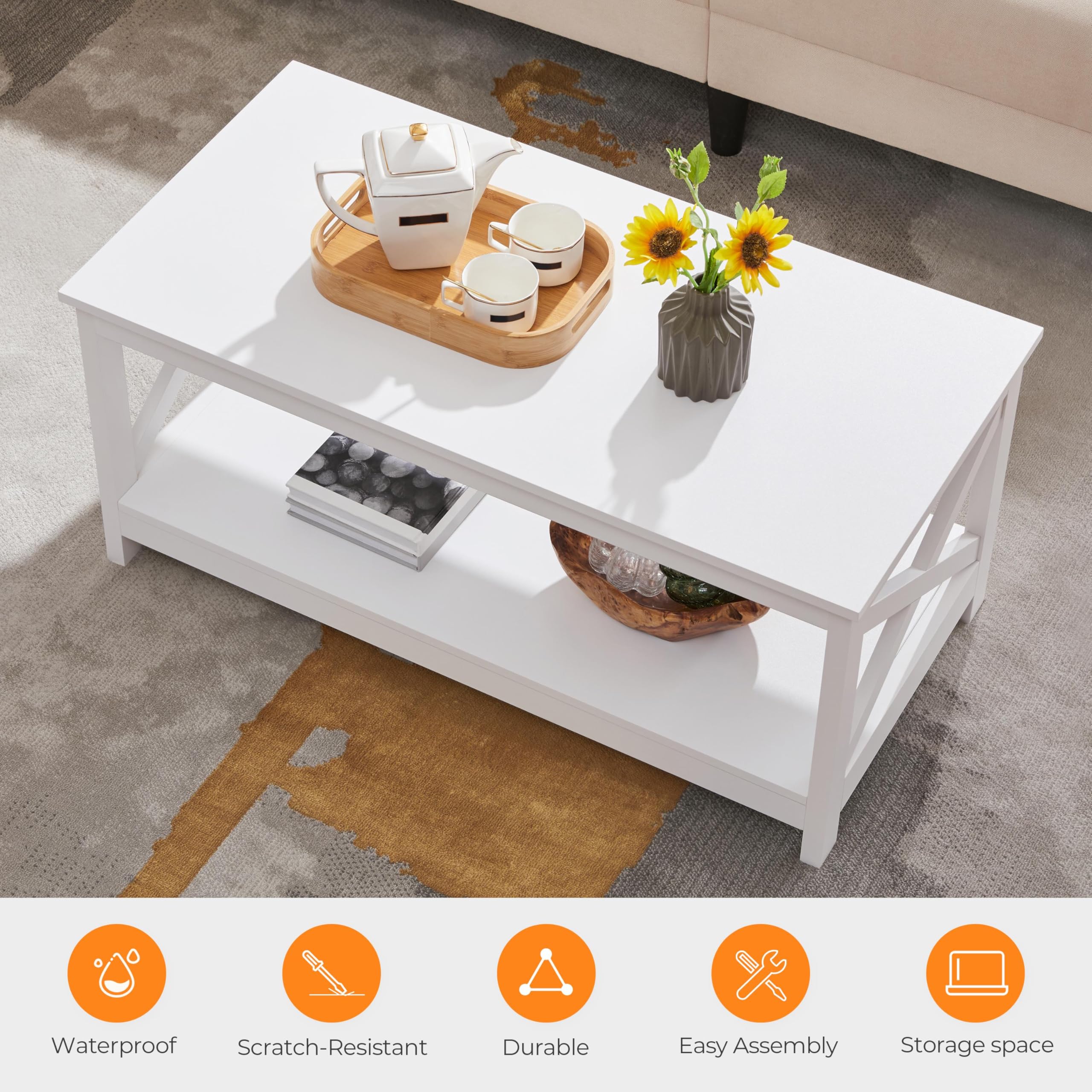 3-Piece Coffee & End Table Set – X-Design with Shelf