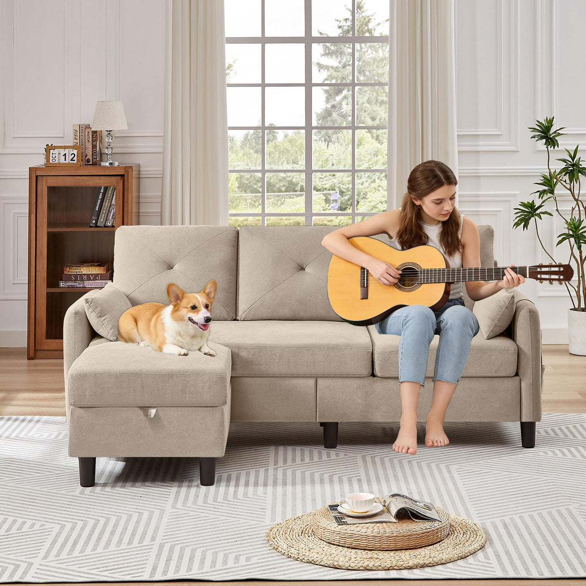 L-Shaped Sofa Set with Storage Ottoman