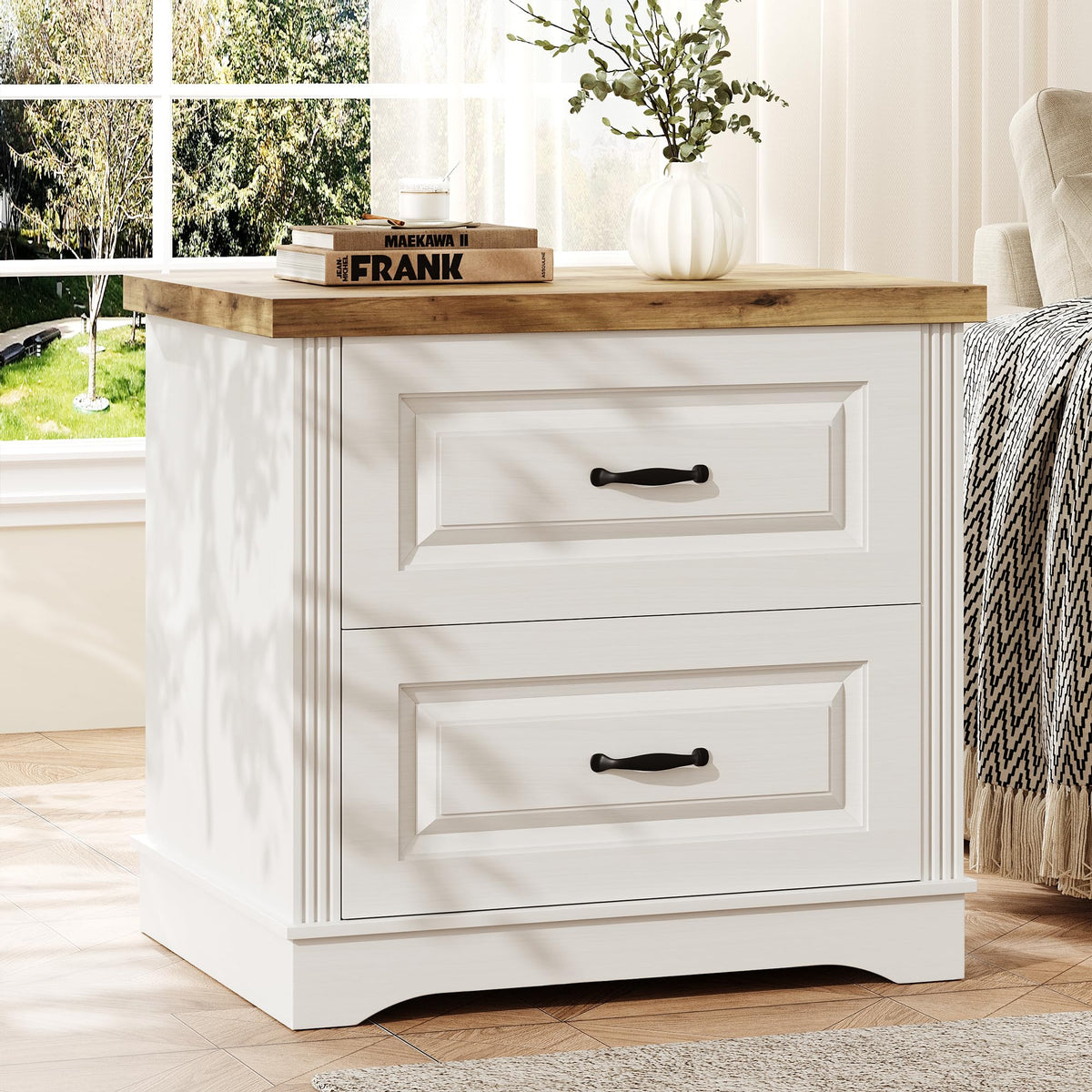 Farmhouse Nightstand with 2 Drawers