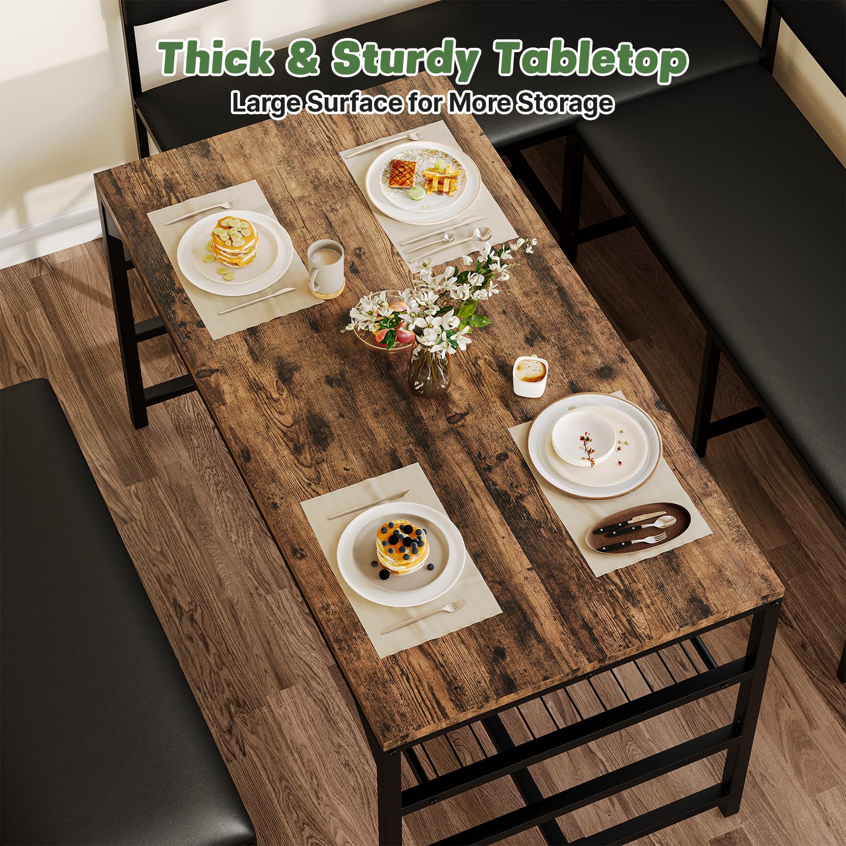 Corner Dining Set with Storage Benches