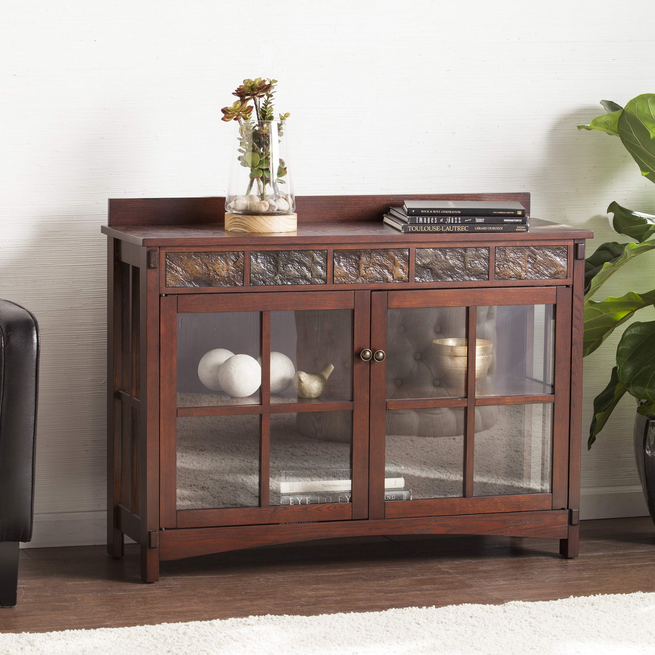Mission Faux Slate Sideboard & Display Curio Cabinet