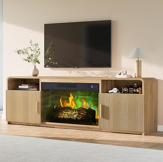 70" Fluted TV Stand with 30" Electric Fireplace