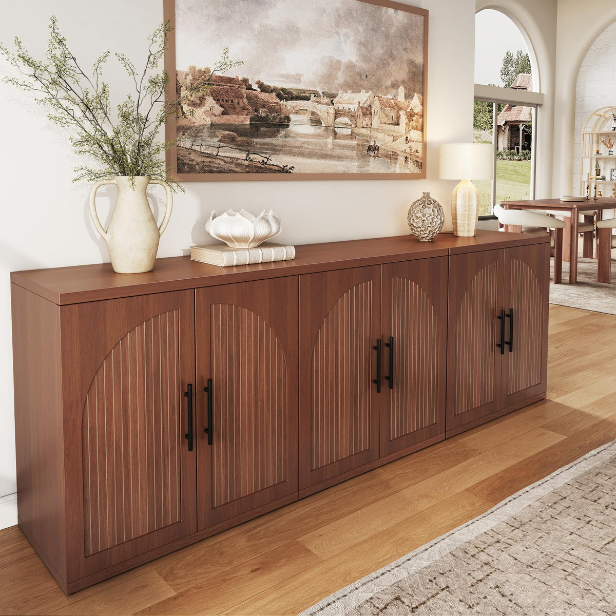 Fluted Walnut Buffet Cabinet