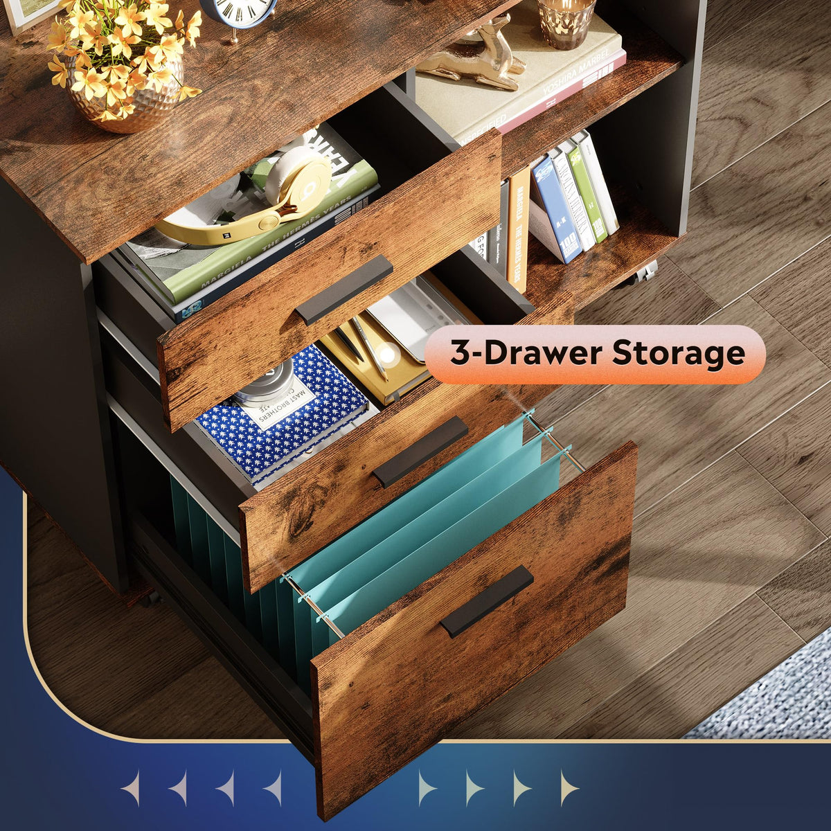 3-Drawer Mobile File Cabinet