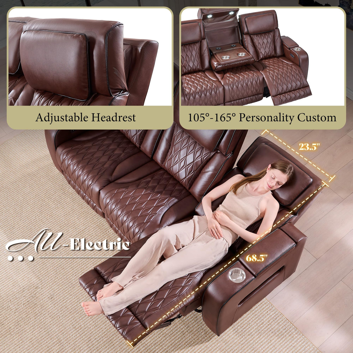 FORTEVA Recliner Sofa with Zero Gravity, Home Theater Seating, Dark Brown