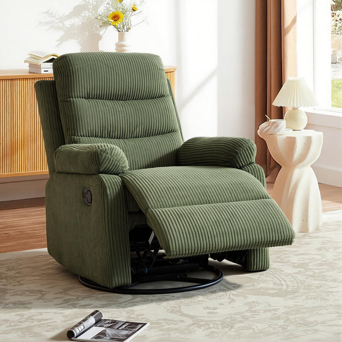 Green Corduroy Swivel Glider Recliner