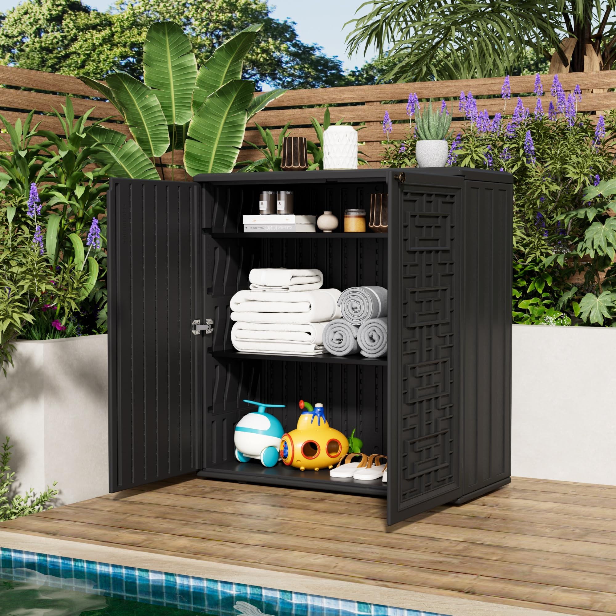 Outdoor Storage Cabinet with Shelf & Weatherproof Resin