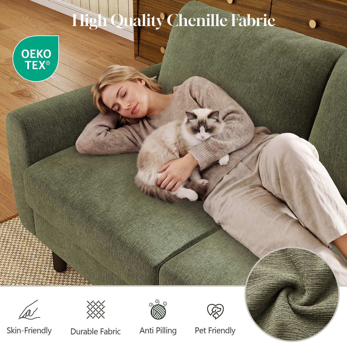 68" Green Chenille Loveseat Sofa
