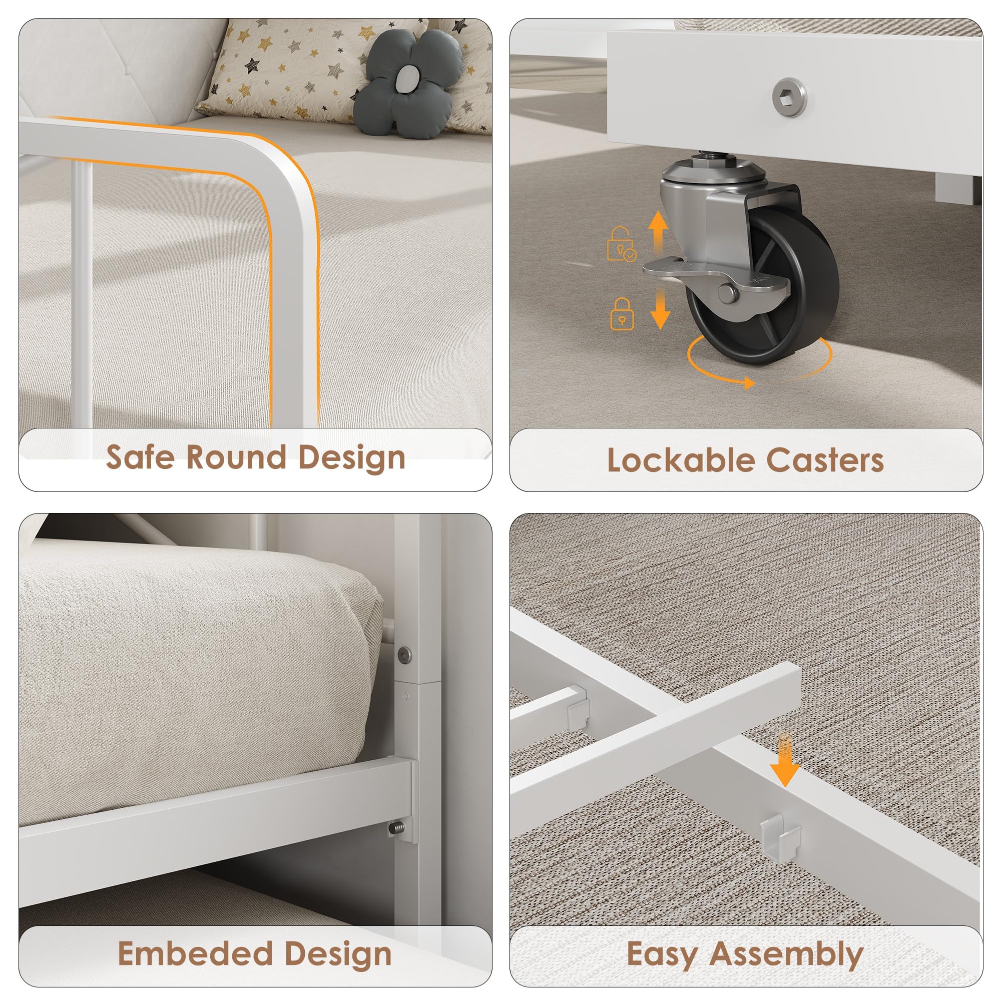 Twin Daybed with Trundle, LED Light & Charging Station