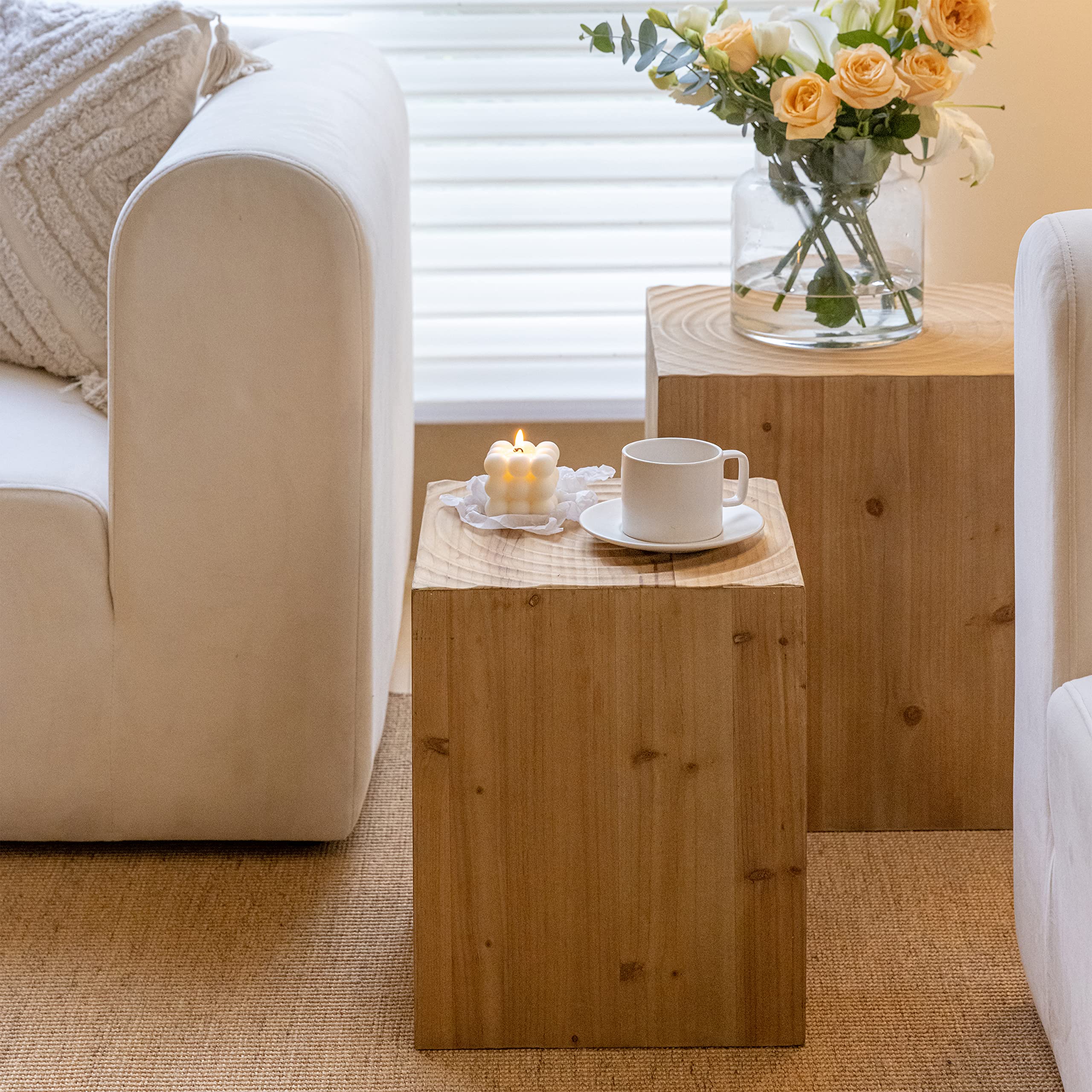 Wood Tree Ring Drum End Tables – Set of 2, Fully Assembled