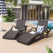 Merax 80" Long Outdoor Wicker Chaise Lounge Set of 2,Patio Rattan Reclining Chair with Pull-Out Side Table Adjustable Backrest,Sun Lounger,Pool Sunbathing Recliners,Dark Brown