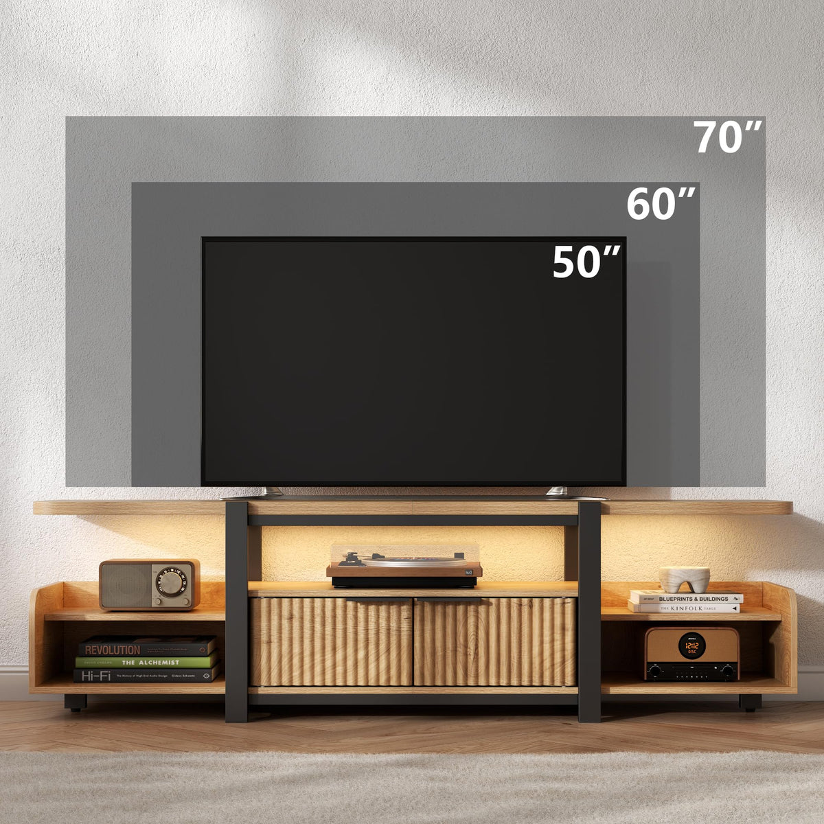 Gyfimoie TV Stand with LED Lights & Storage Cabinet for TVs up to 55"/60''