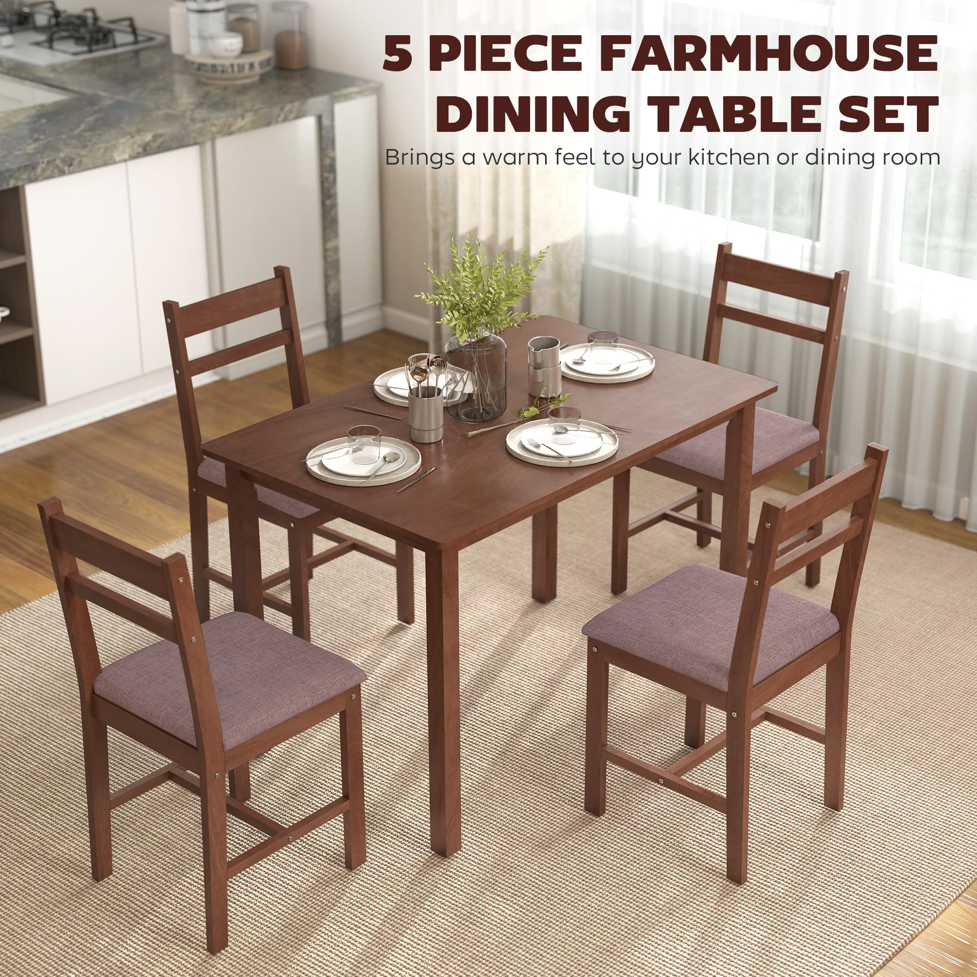 5-Piece Farmhouse Dining Table Set for 4