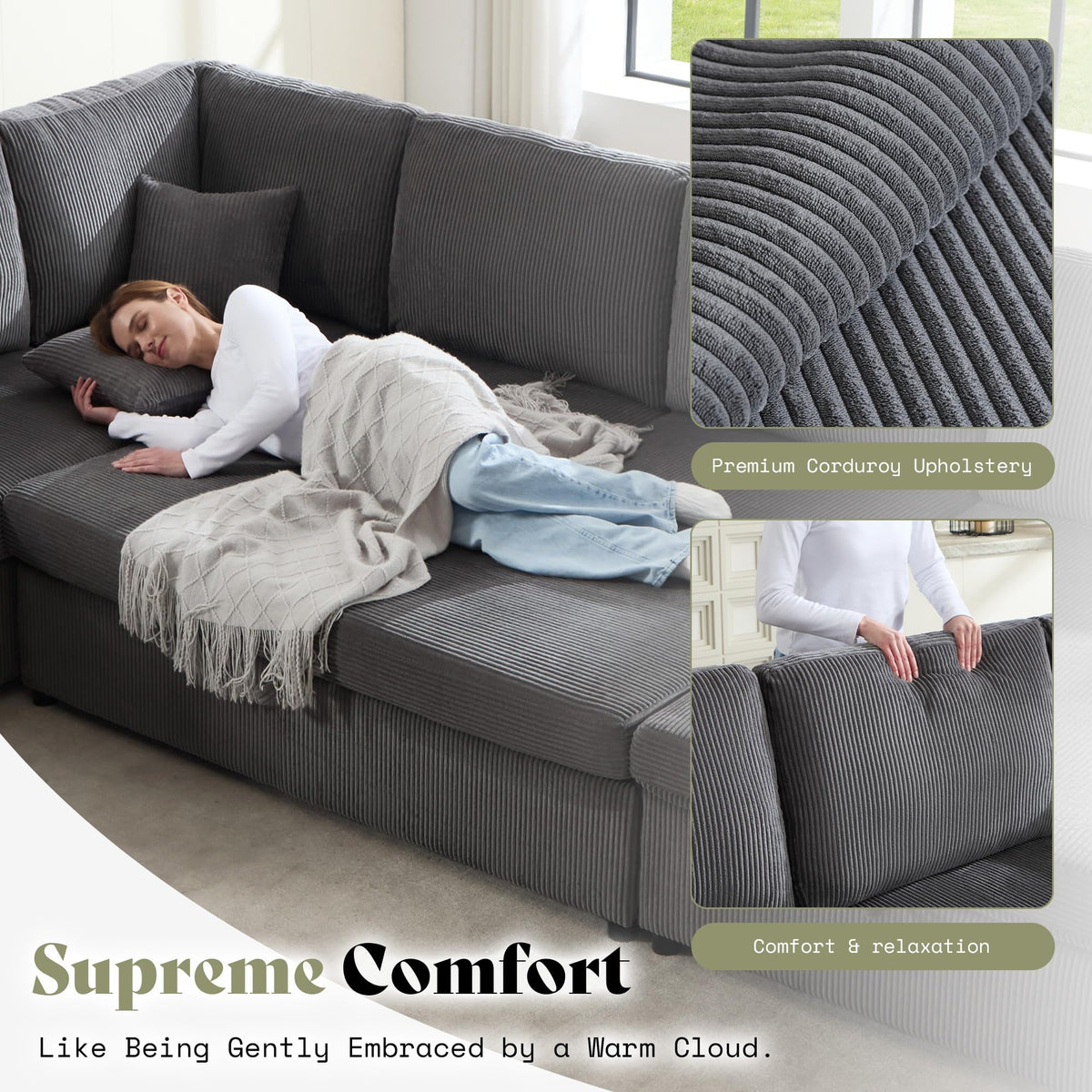 Corduroy Sleeper Sectional with Storage
