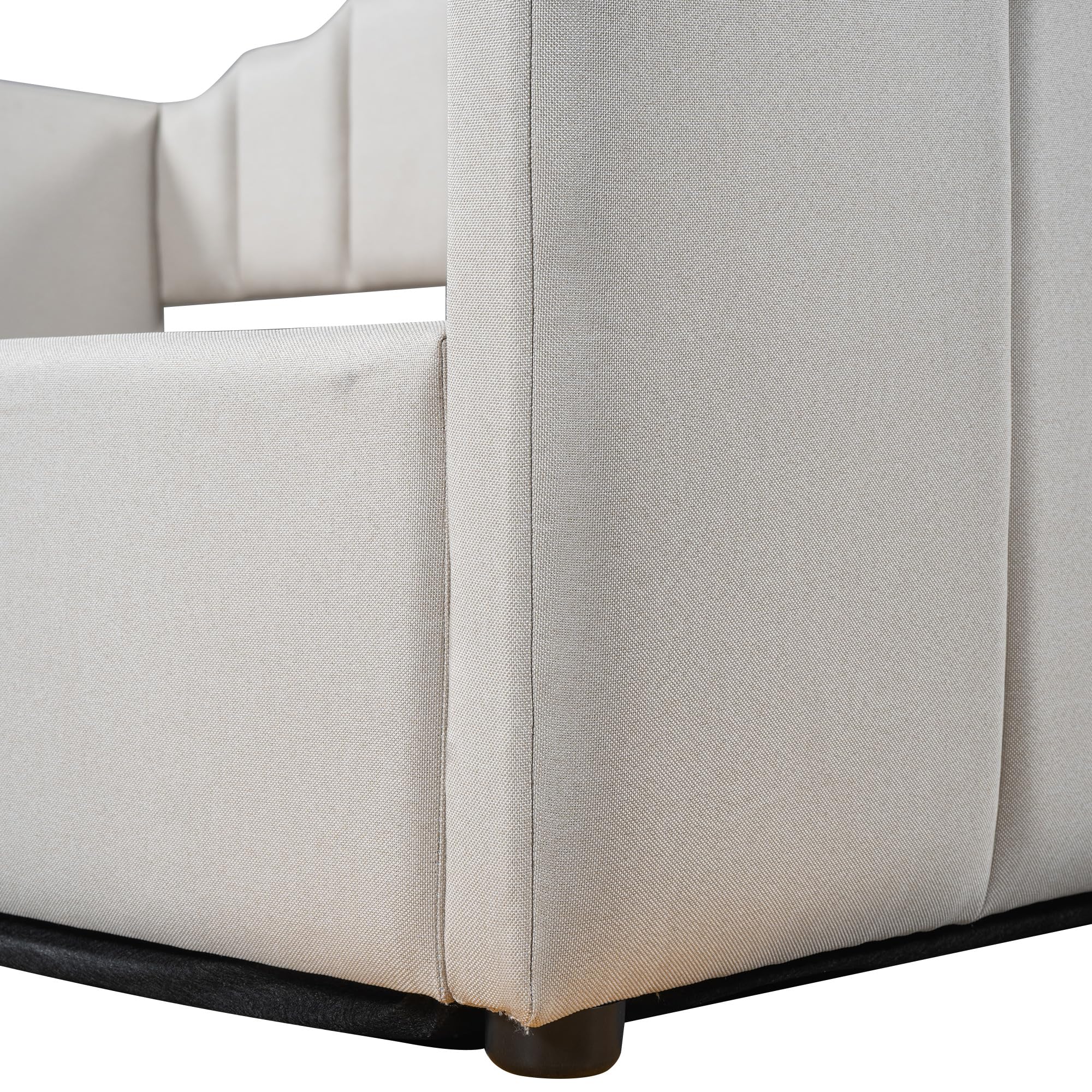 Merax Daybed, Full Size Tufted Upholstered Linen Fabric Sofa Bed with Underneath Storage for Bedroom, Wood Slat Support, No Box Spring Needed, Easy Assembly, White