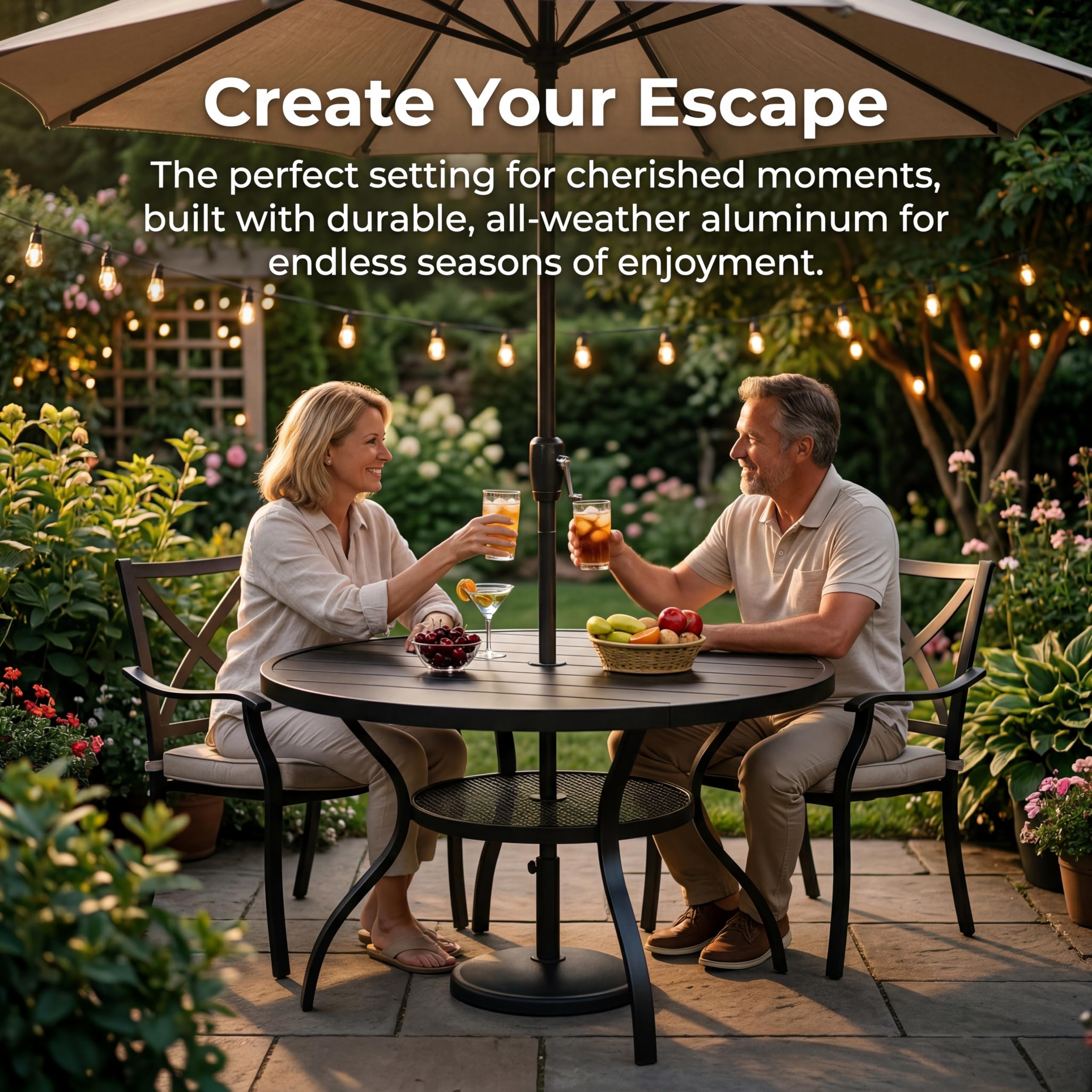Round Outdoor Patio Dining Table with Umbrella Hole