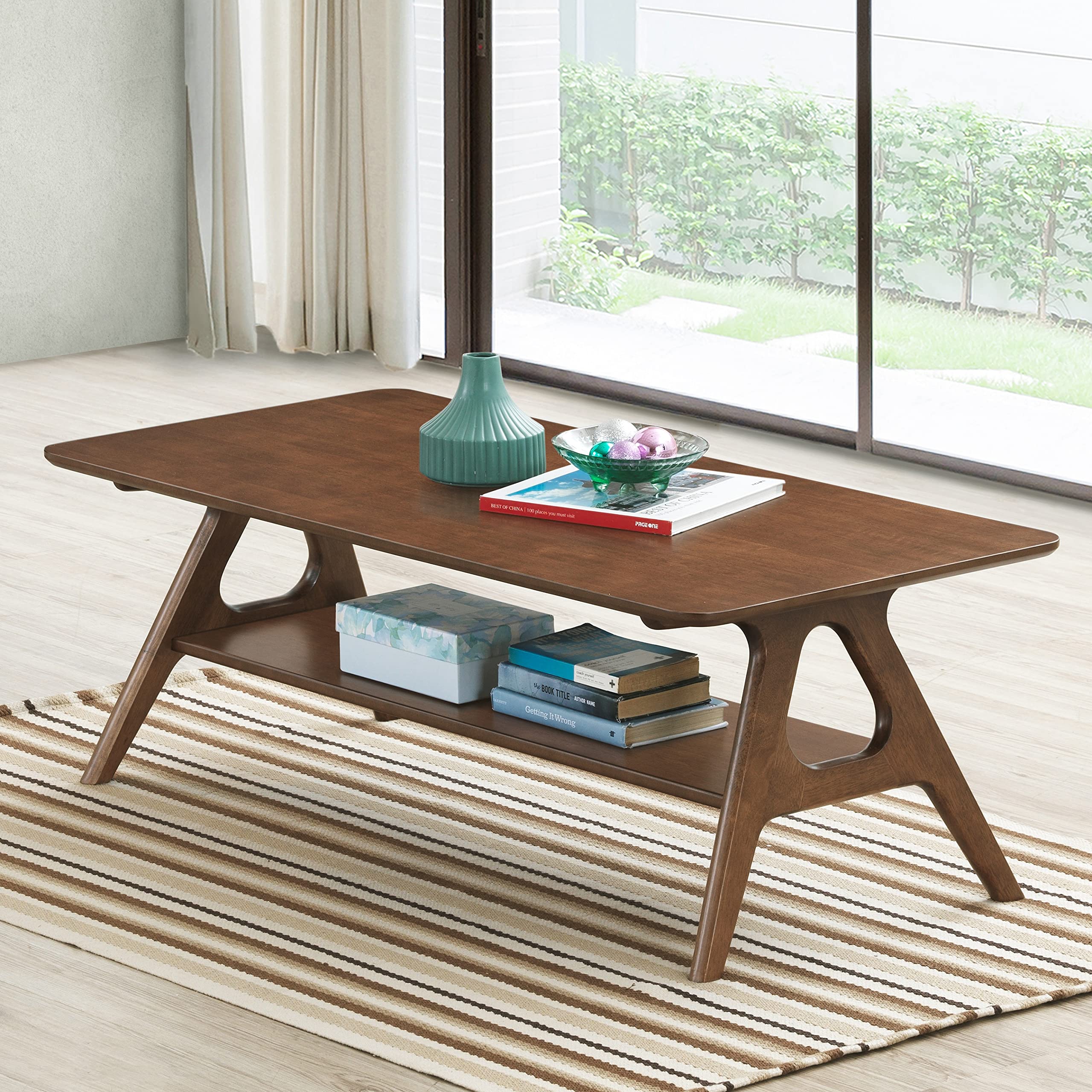 Roundhill Furniture Arona 3-Piece Coffee Table Set, Coffee Table and Two End Tables, Walnut