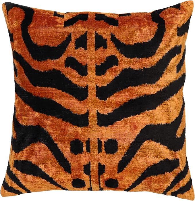 Velvet Tiger Print Throw Pillow with Down Feather Insert