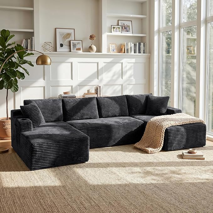 Corduroy L-Shaped Modular Sofa