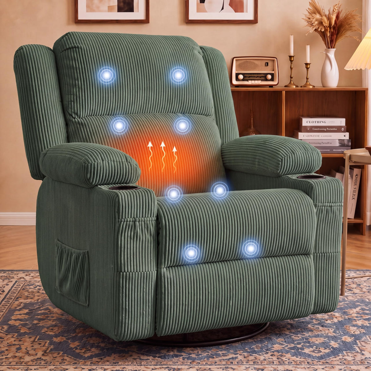 Swivel Rocker Recliner with Massage and Heat