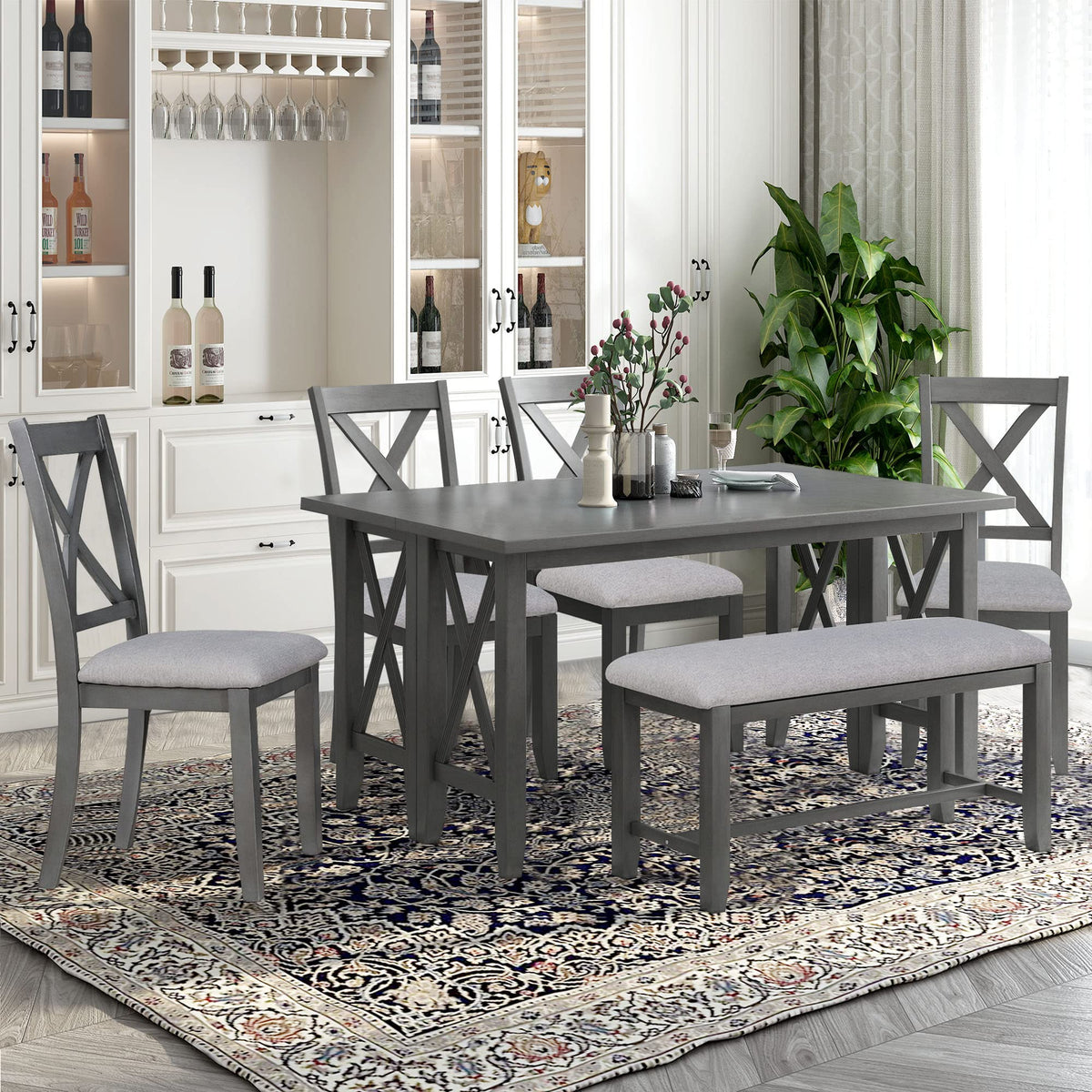 6-Piece Folding Dining Set with Bench