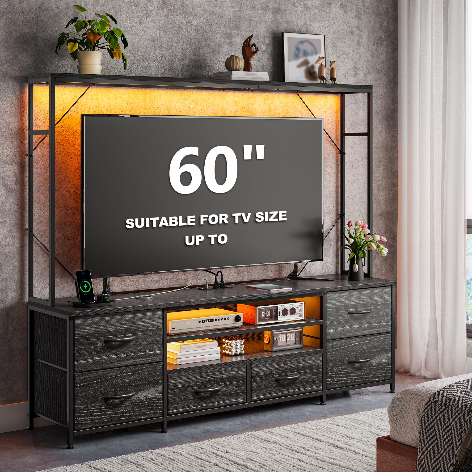 55" TV Stand with LED Lights & Power Outlets