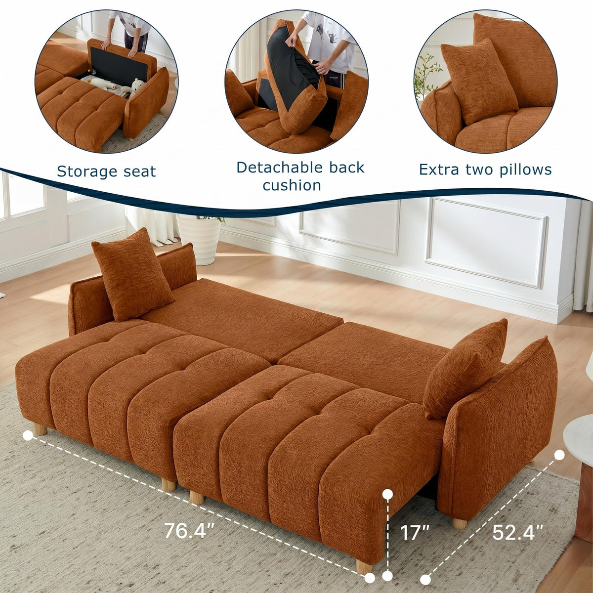 Chenille Sleeper Sofa with Storage