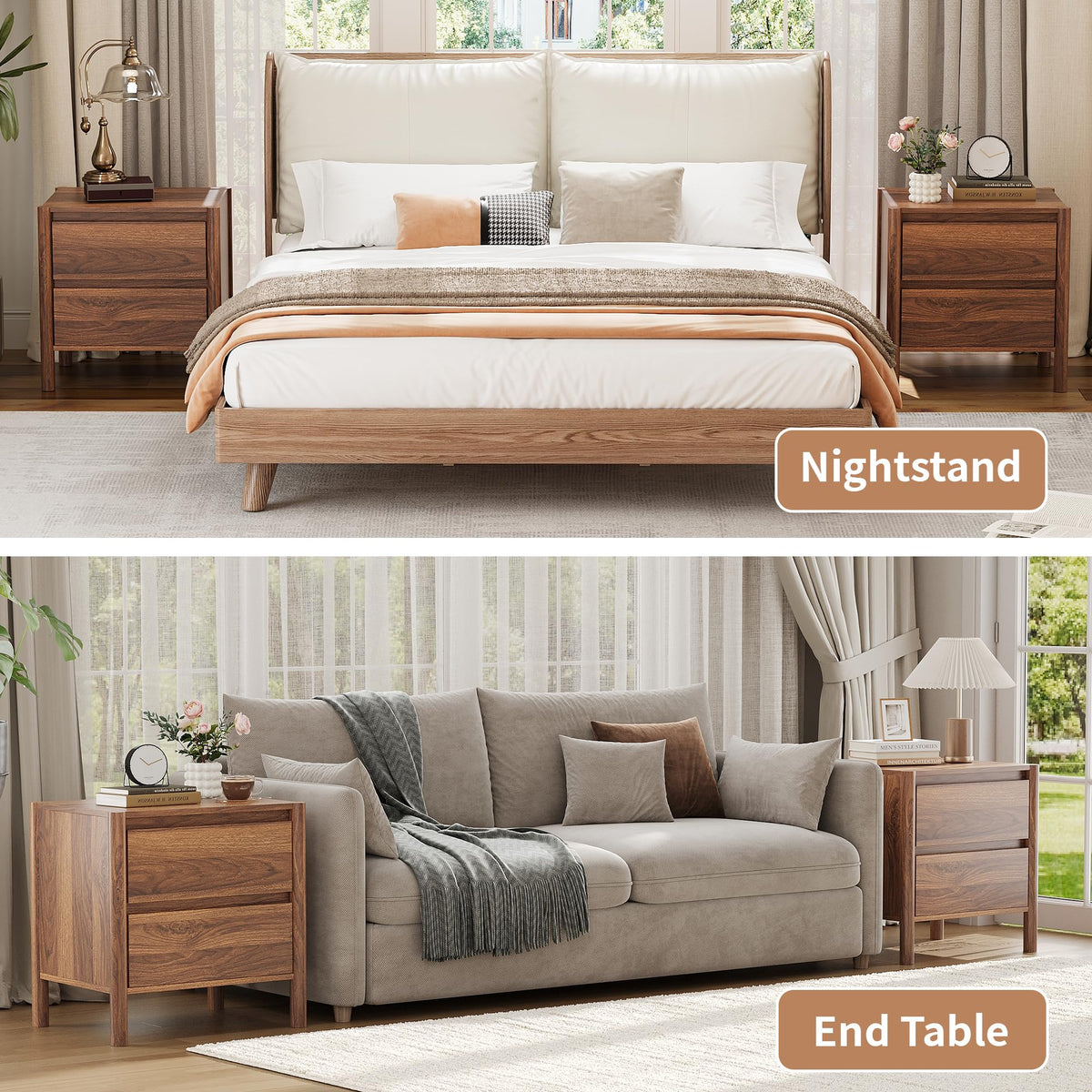 Walnut Nightstands Set of 2