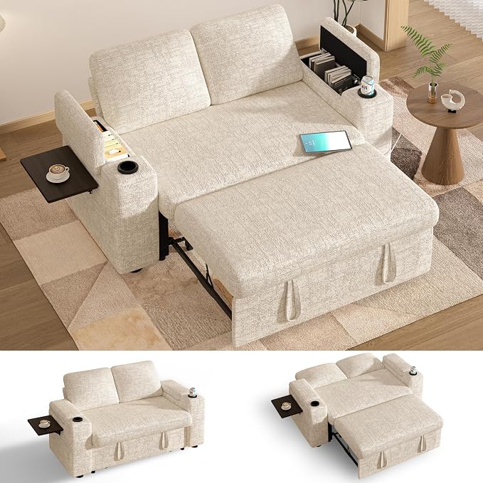 Chenille Pull-Out Sleeper Loveseat