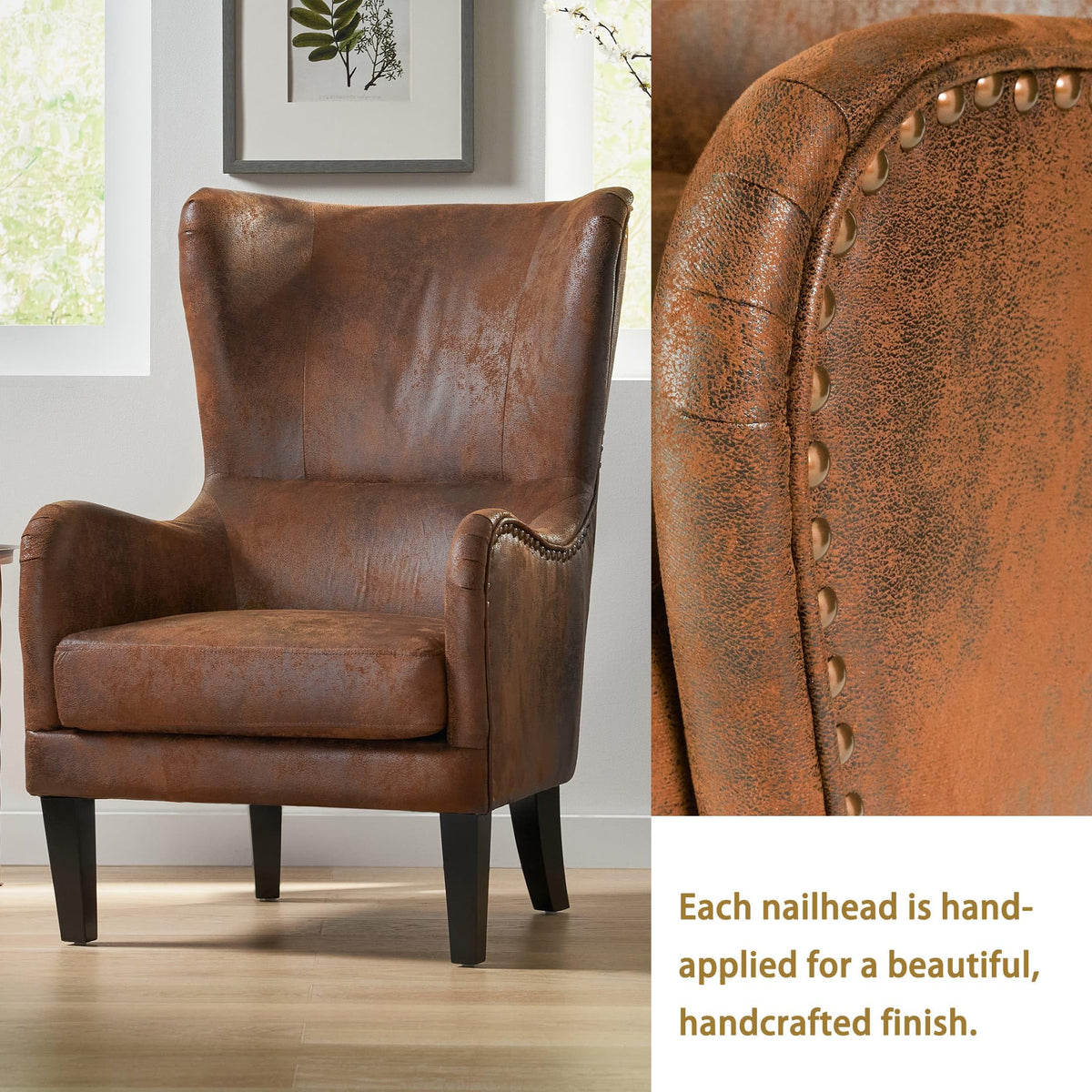 Brown Faux Leather Wingback Chair