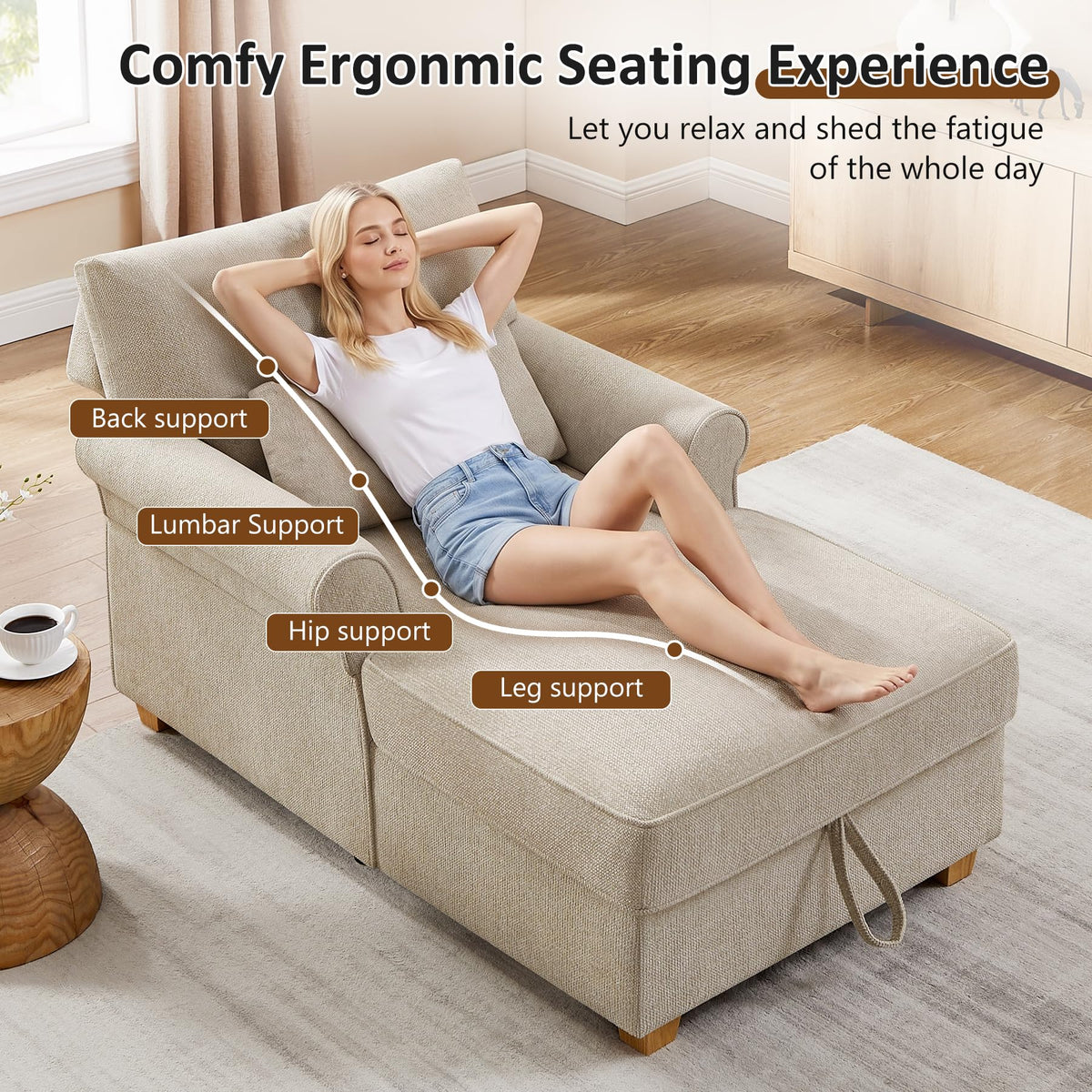 Chenille Storage Chaise Lounge