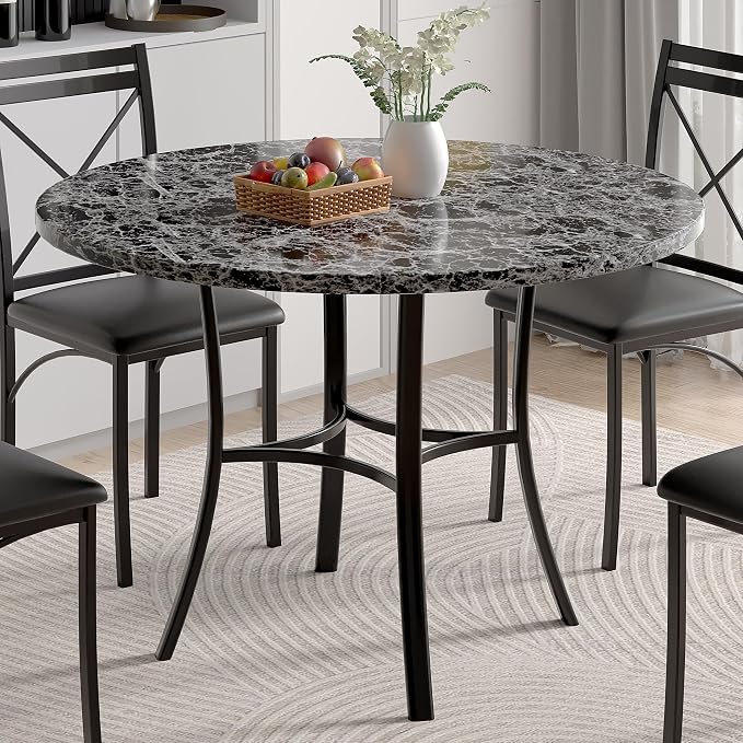 Round Wood-Grain Dining Table