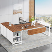 Tribesigns 70.8" L-Shaped Executive Desk with 55" File Cabinet, Large Home Office Computer Desk with Storage Shelves and Cabinet, Modern Business Furniture Set Home Office, Walnut White