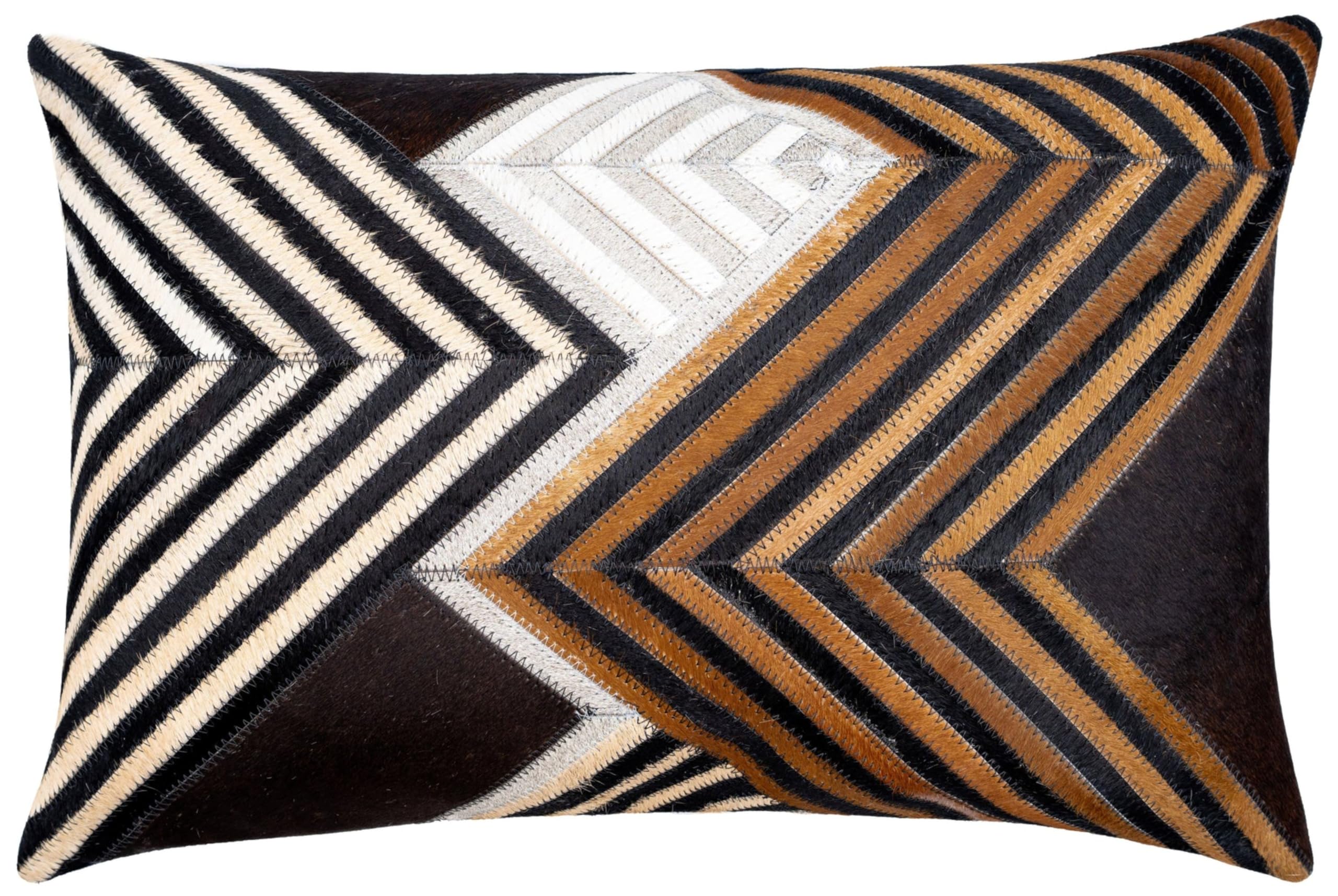 CANVELLO Genuine Cowhide Leather Decorative Throw Pillows - Handmade Patchwork Accent Pillows for Sofa, Couch, Chair - Southwestern Feather Down Insert Included (Set of Two (18"x18" + 16"x24"))