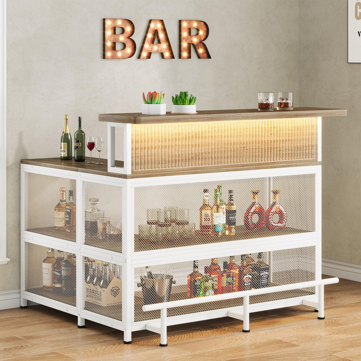 L-Shaped Home Bar with LED Lighting