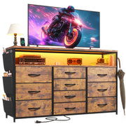EnHomee Dresser for Bedroom with 10 Drawers, 55" TV Stands with LED Lights & Power Outlets, Dressers with Shelves & Side Pockets, Hooks for Hallway,Rustic Brown