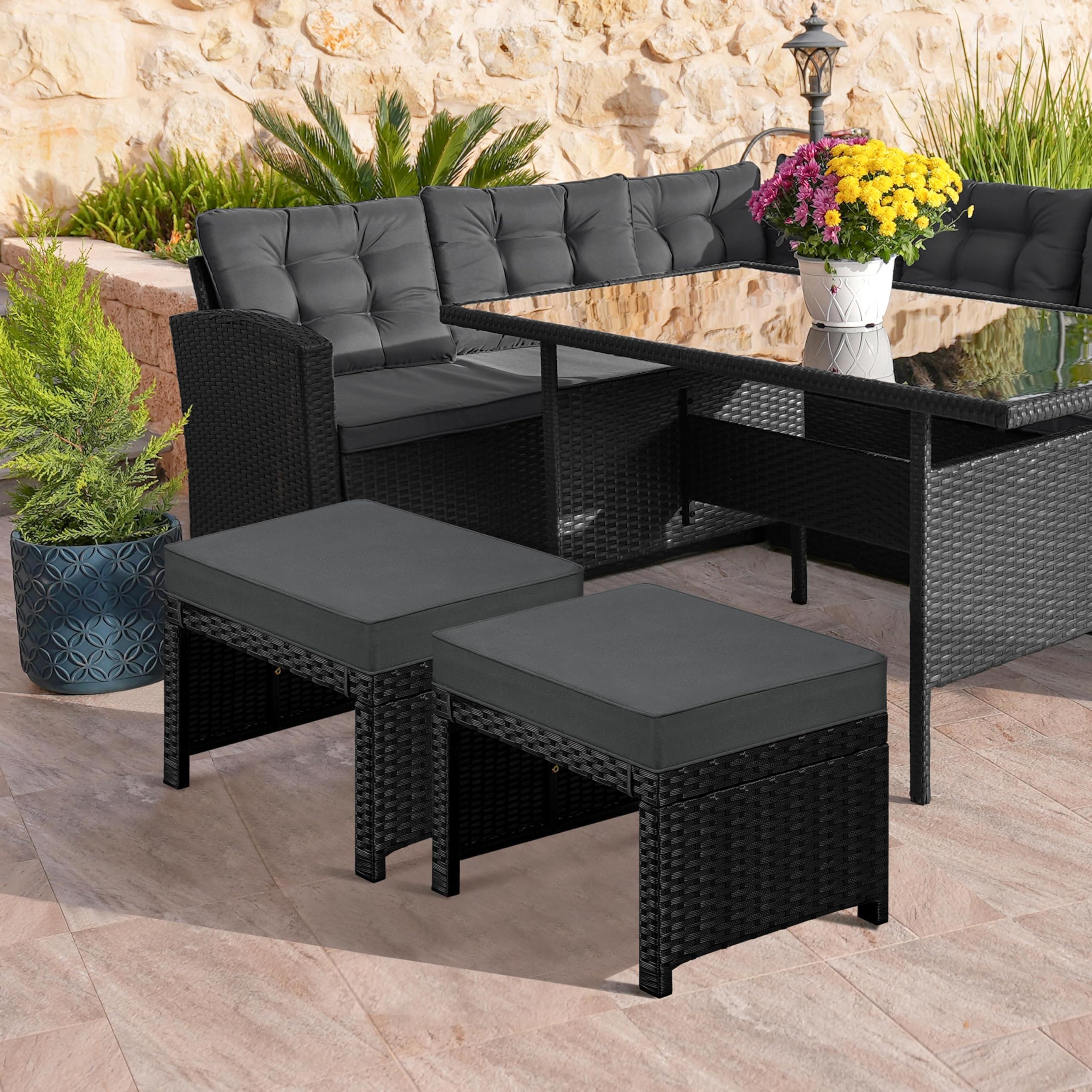 Outdoor Wicker Ottoman Set of 2
