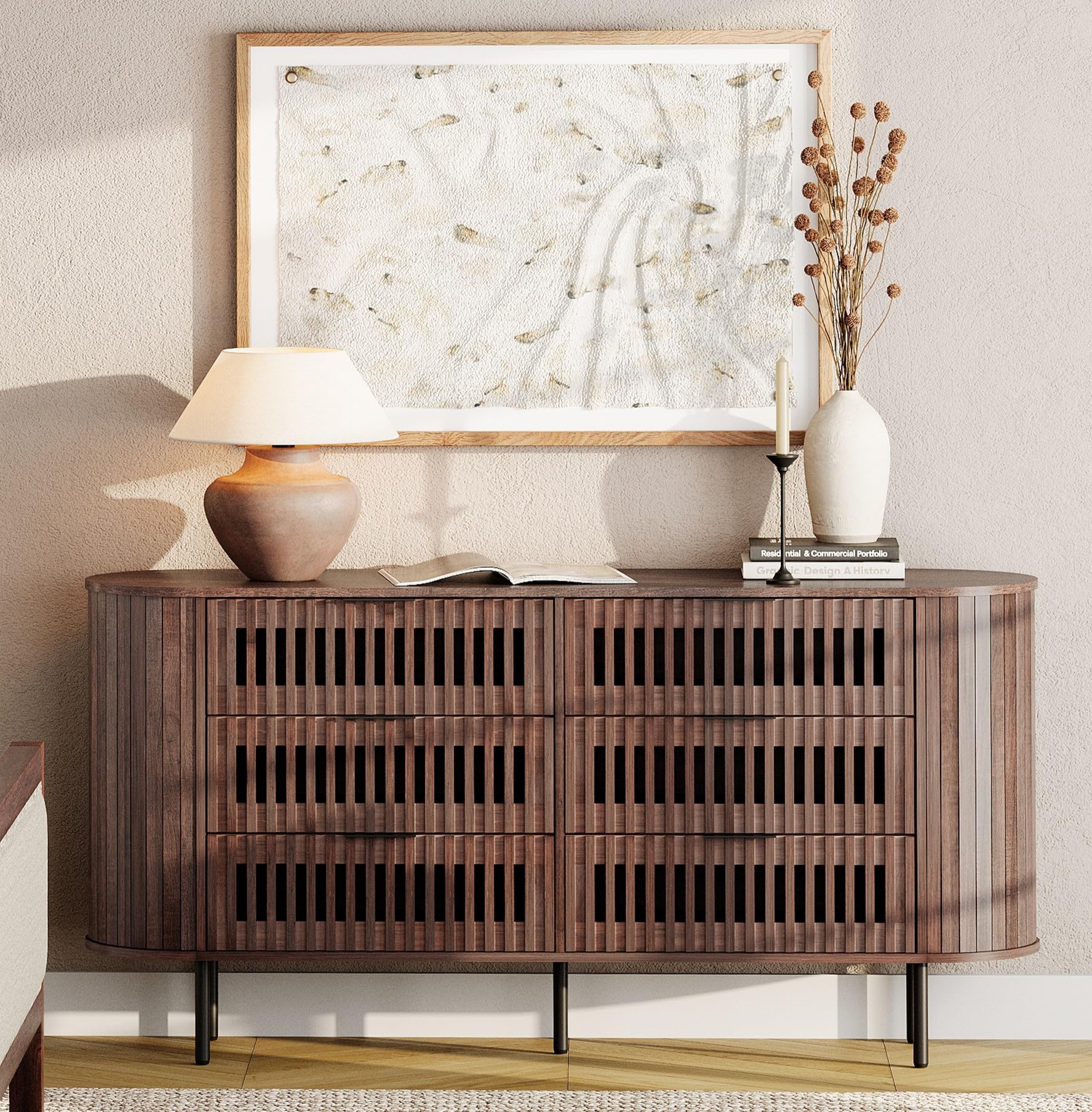 6-Drawer Fluted Dresser with Curved Design